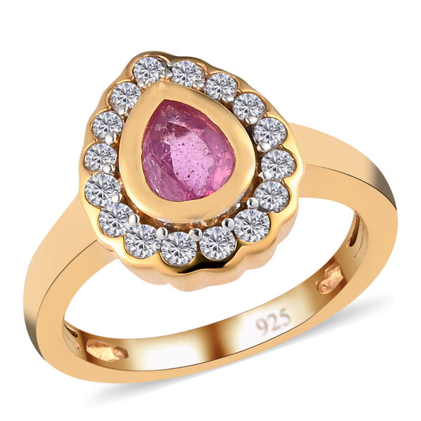 Premium Ilakaka rosa Saphir und Zirkon Ring, 925 Silber vergoldet image number 4