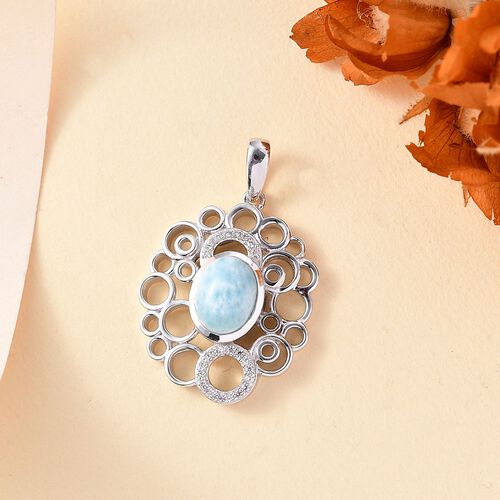 AA Natürlicher grüner Larimar und Zirkon Anhänger - 2,56 ct. image number 1
