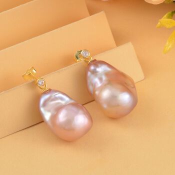 Barock mehrfarbige S&uuml;&szlig;wasserperlen- und Zirkon-Ohrringe