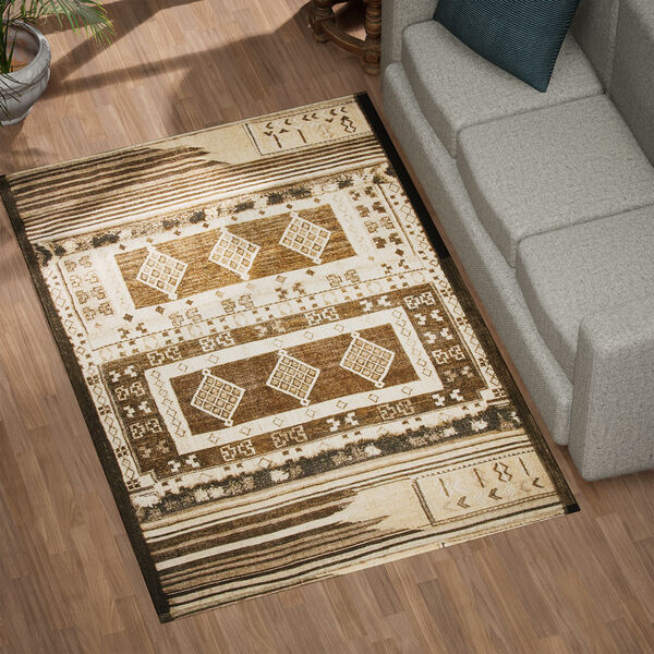 Handgefertigter Digitaldruck-Teppich aus Baumwolle, beige und braun image number 0