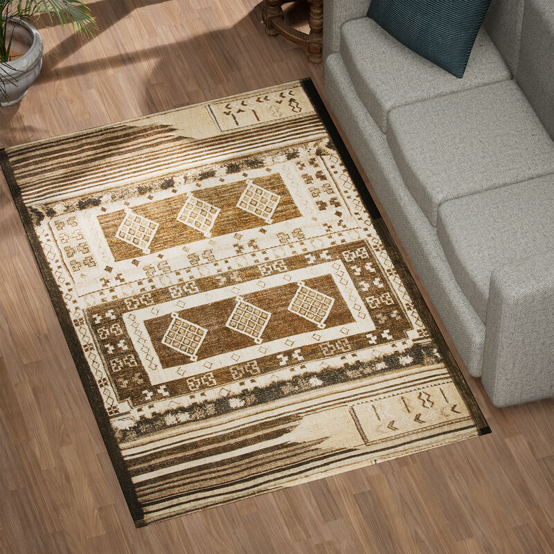 Handgefertigter Digitaldruck-Teppich aus Baumwolle, beige und braun image number 0