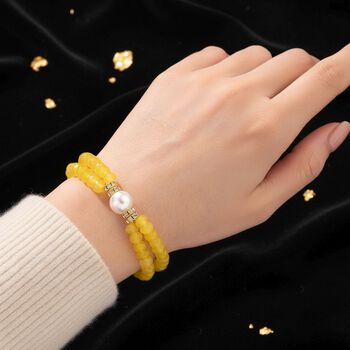 Flexibles Muschelkernperle, gelbes Quarzit und wei&szlig;es Kristall Armband