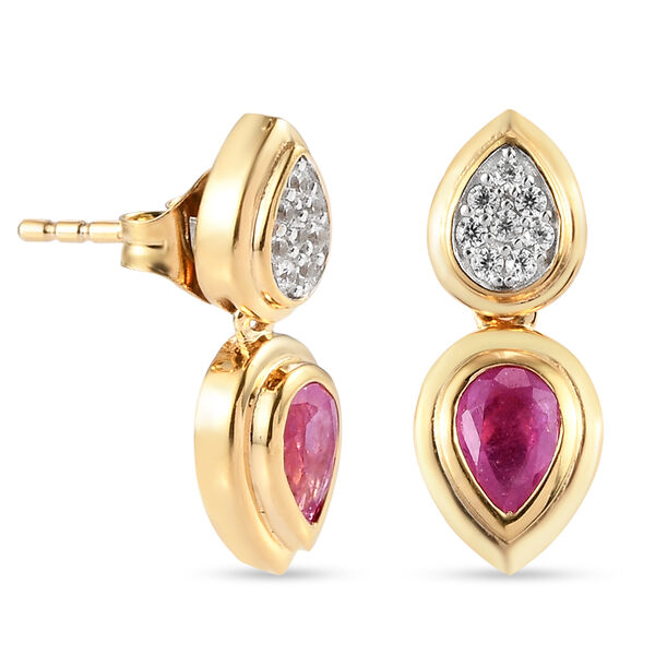 Premium Ilakaka Rosa Saphir und Zirkon Ohrh&auml;nger 925 Silber vergoldet (Fissure gef&uuml;llt)&nbsp; image number 4