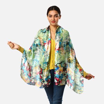 100% nat&uuml;rlicher Satin Seiden Schal, Hellgr&uuml;n und Mehrfarbig