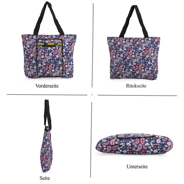 Faltbare Einkaufstasche aus wasserabweisendem Polyester, Paisley-Design, 40x43 cm, Tragegriffe 22 cm, Rot image number 6