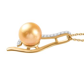 Goldener S&uuml;dseeperle und Moissanit-Anh&auml;nger mit 50 cm Kette - 0,18 ct.