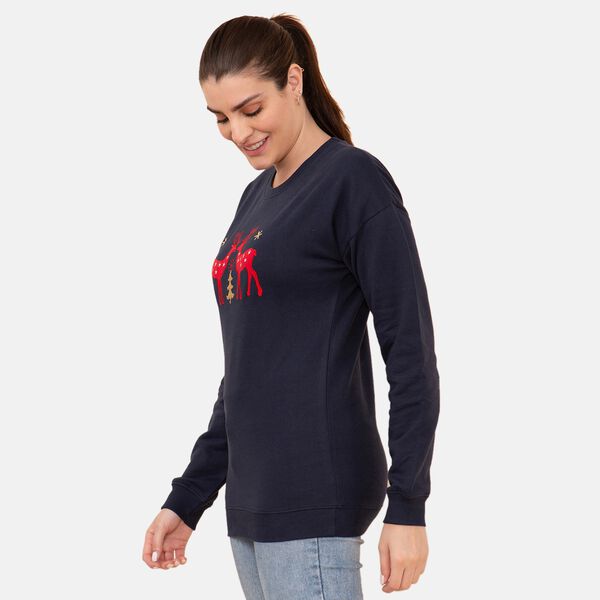Damen Strick Sweatshirt mit Applikation, Größe 40, Dunkelblau image number 5