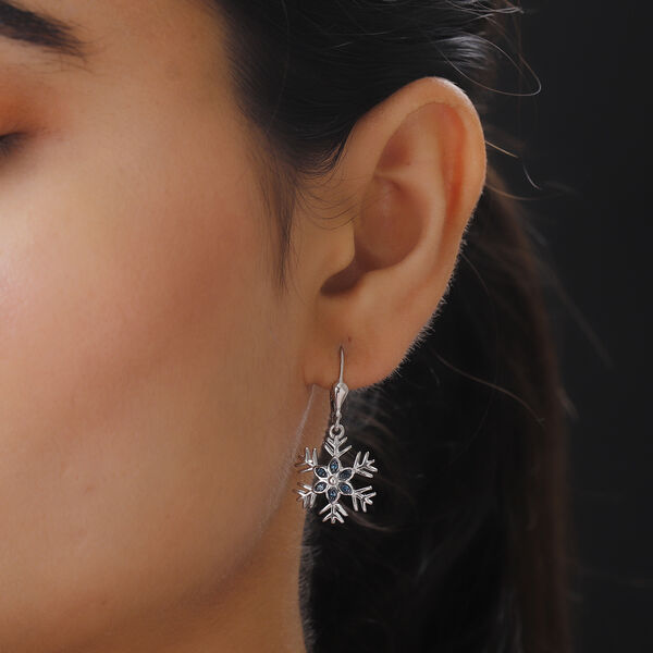 Blaue Diamant-Schneeflocke-Ohrh&auml;nger in Silber image number 3