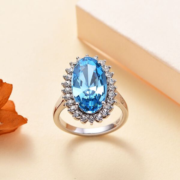 J Francis gefertigt mit SWAROVSKI- Aquamarin und weißer Swarovski Kristall Ring image number 2