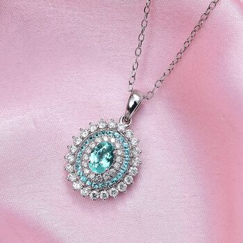 RHAPSODY zertifiziert und gepr&uuml;ft AAAA Paraiba Turmalin und VS-EF Diamant Anh&auml;nger mit 45cm Kette in 950 Platin - 1,98 ct.