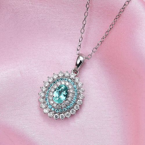 RHAPSODY zertifiziert und geprüft AAAA Paraiba Turmalin und VS-EF Diamant Anhänger mit 45cm Kette in 950 Platin - 1,98 ct. image number 1