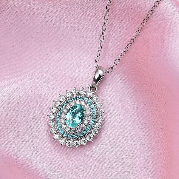 RHAPSODY zertifiziert und geprüft AAAA Paraiba Turmalin und VS-EF Diamant Anhänger mit 45cm Kette in 950 Platin - 1,98 ct. image number 1