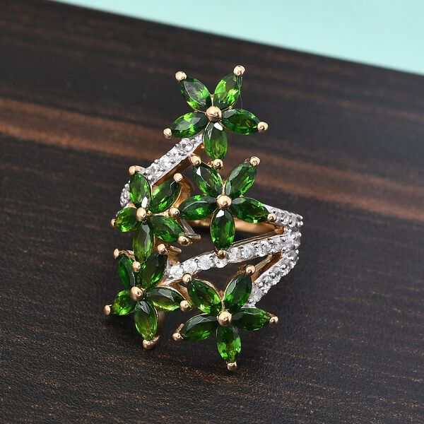 Nat&uuml;rlicher Chromdiopsid und Zirkon-Ring - 4,13 ct. image number 2