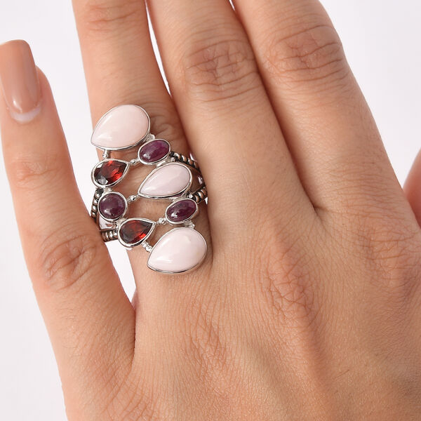 Sajen Silber - Rosa Opal, Roter Granat, Rubin Ring 925 Silber rhodiniert (Gr&ouml;&szlig;e 17.00) ca. 4.92 ct image number 3