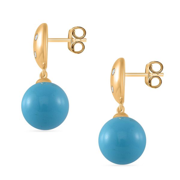 Sleeping Beauty T&uuml;rkis farbe Muschelperle (12 mm), Moissanit Ohrringe 925 Silber vergoldet image number 4