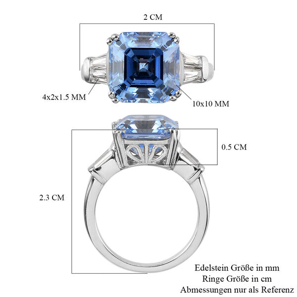 LUSTRO STELLA Hergestellt mit Fancy Blauem ZIRKONIA Asscher Schliff Ring 925 Silber Platin-&Uuml;berzug (Gr&ouml;&szlig;e 16.00) ca. 6,84 ct image number 6
