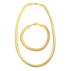 2er Set - Gliederkettendesign Armband und Halskette, Edelstahl, Goldfarben