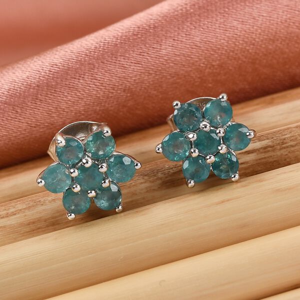 Blaugr&uuml;ner Grandidierit Ohrstecker 925 Silber platiniert ca. 0,87 ct image number 2