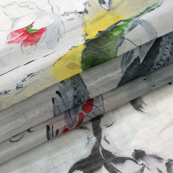 LA MAREY - Luxuriöser Floral-Print Schal, Merinowolle und Maulbeerseide, Koifische image number 3