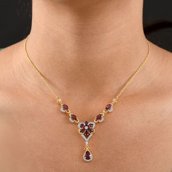 D'Joy Natürlicher Rhodolith Granat Halskette ca. 45 cm 925 Silber 750 Gelbgold Vermeil ca. 6.19 ct image number 2