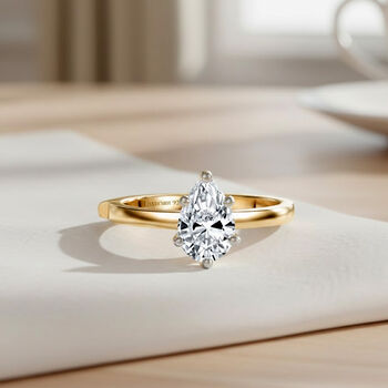 LUXURIANT SGL zertifizierter SI-GH Labor Tropfen-Diamant Ring, 925 Silber 750 Gelbgold Vermeil - 1 ct.