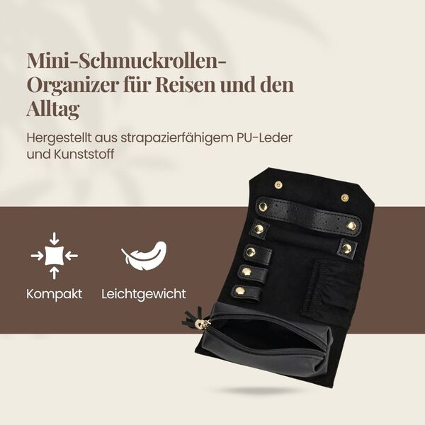 Mini-Schmuckrollen-Organizer, 24x14cm offen, 14x6,5cm geschlossen, Schwarz image number 2