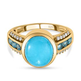 Amerikanischer, natürlicher Sleeping Beauty Türkis und schweizer Blautopas-Ring, 925 Silber Gelbgold Vermeil  ca. 3,68 ct