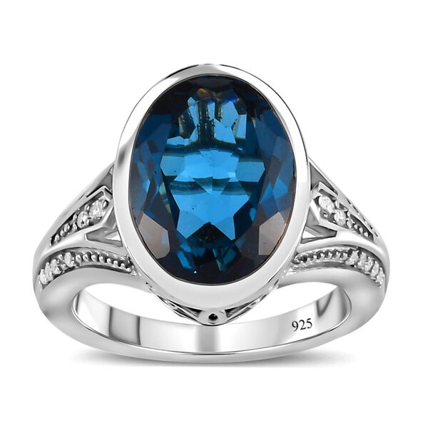 London Blau Topas und weißer Zirkon Ring, 925 Silber platiniert (Größe 20.00) ca. 8.63 ct image number 4