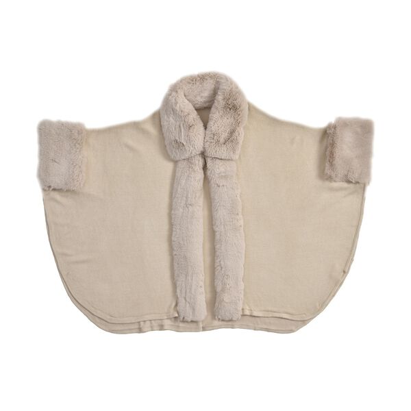 LA MAREY - Stilvoller langer Mantel mit Kunstpelzrand, 108x80cm, beige image number 1