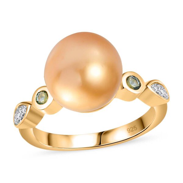AA goldener Südseeperle, Smaragd und Moissanit-Ring - 8,23 ct. image number 4