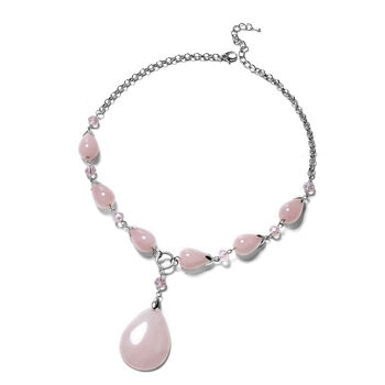 Rosenquarz und rosa Glas-Halskette, 45+5 cm, silberfarben ca. 207,50 ct