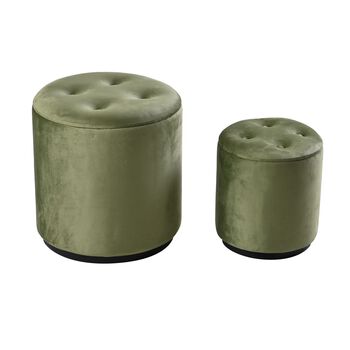 2er Set - Samt-Holz-Akzenthocker, mit Knopfpolsterung, 45x45x47cm & 32x36cm, gr&uuml;n