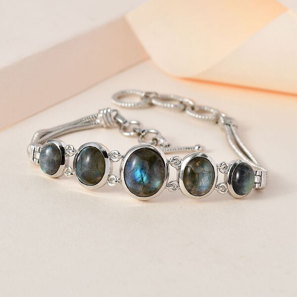 Labradorit Armband ca. 18 cm Reines Messing platiniert ca. 14.85 ct image number 2