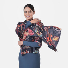 Black Floral Cashmere Wool Scarf