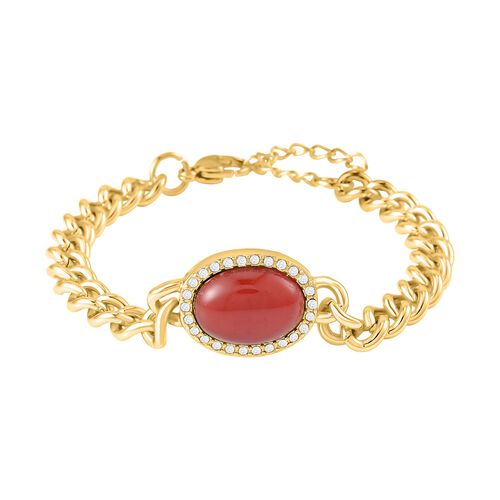 Gefärbter roter Achat, weißer Kristall Armband, ca. 19 cm Reiner Edelstahl,nca. 10.01 ct image number 0