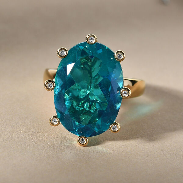 Capri Blau Triplet Quarz und Zirkon-Ring, 925 Silber vergoldet  ca. 14,01 ct image number 2