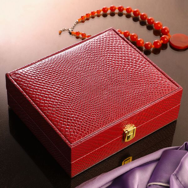 Echtleder Schmuckschatulle mit Eidechsen-Pr&auml;gung, weinrot image number 2