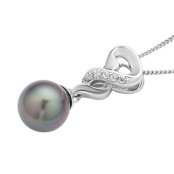 Tahiti Perle und wei&szlig;er Zirkon-Anh&auml;nger mit Kette, 10-11mm, 925 Silber rhodiniert image number 4