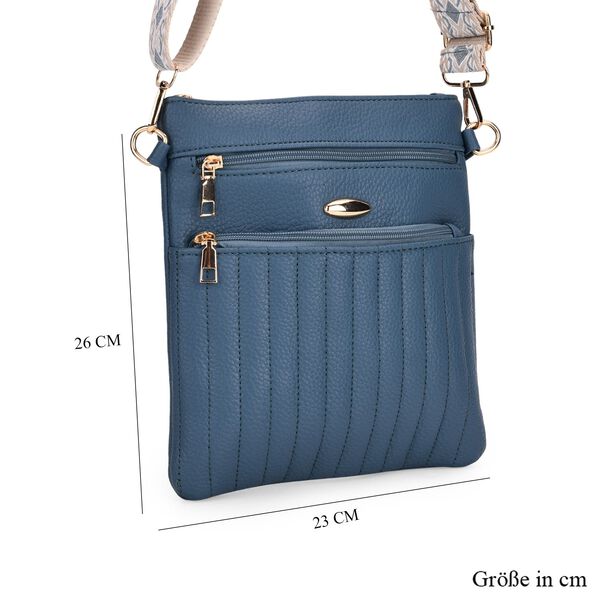 Crossbody-Tasche mit gemustertem Schulterriemen und vielen Fächern, 23×26 cm, Blau image number 6