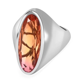 Padparadscha Triplette Quarz Ring, 925 Silber platiniert (Gr&ouml;&szlig;e 17.00) ca. 7.43 ct