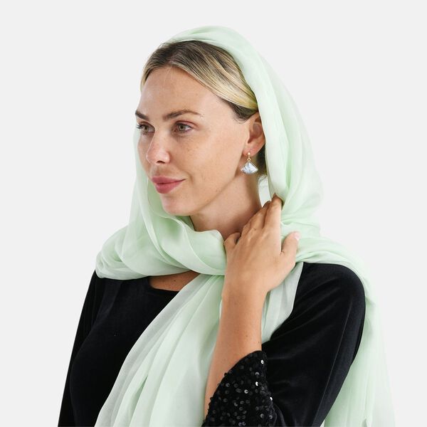 LA MAREY 2er-Set 110x180cm Seidenschal aus 100% Maulbeerseide mit Ohrringen, Hellgr&uuml;n & blau image number 6