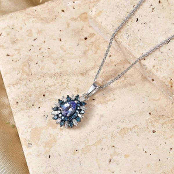 D'Joy Pfau Tansanit, blauer und wei&szlig;er Diamant Anh&auml;nger mit 50cm Kette - 0,83 ct. image number 1