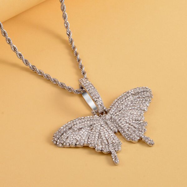 Wei&szlig;er Kristall-Schmetterlings-Anh&auml;nger mit Kette - 10 ct. image number 3
