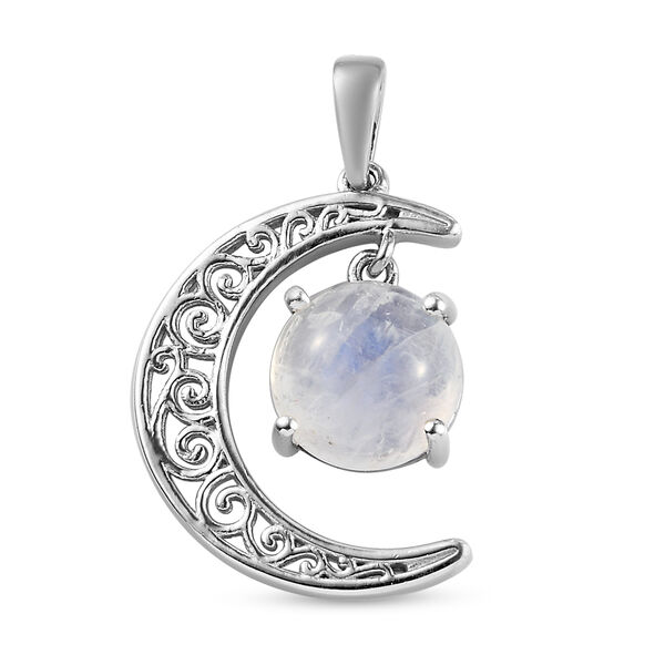 Regenbogen Mondstein-Anh&auml;nger, 925 Silber platiniert, ca. 4,23 ct
