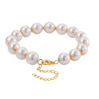 D'Joy Wei&szlig;e Edison Perle (9-11 mm) Armband ca. 18 cm 925 Silber Vergoldet