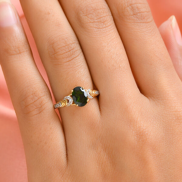 Natürlicher Chromdiopsid und Zirkon Ring 925 Silber vergoldet  ca. 1,40 ct image number 3