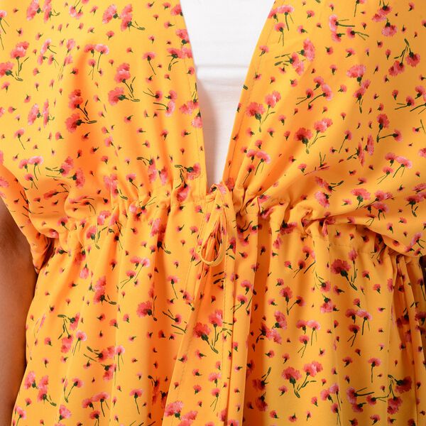 Kimono mit Gürtel, Blumenmuster, Sonnengelb, Einheitsgröße  image number 4