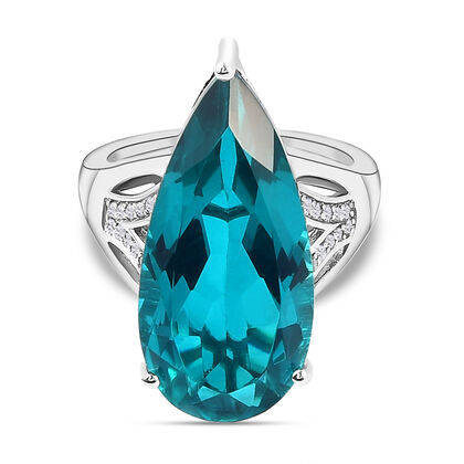 Capri-Blau Triplett Quarz und weißer Zirkon-Ring, 925 Silber platiniert (Größe 17.00) ca. 14,33 ct