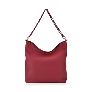 Hobo Umhängetasche aus Echtleder mit Ketten- und Lederriemen, ca. 31x11x32,5 cm, Rot