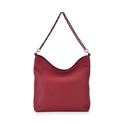 Hobo Umhängetasche aus Echtleder mit Ketten- und Lederriemen, ca. 31x11x32,5 cm, Rot image number 0